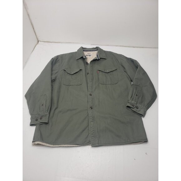 Levi's Shirt Jacket Mens XL Green Sherpa Lined Cotton Button Front Shacket - Picture 1 of 13